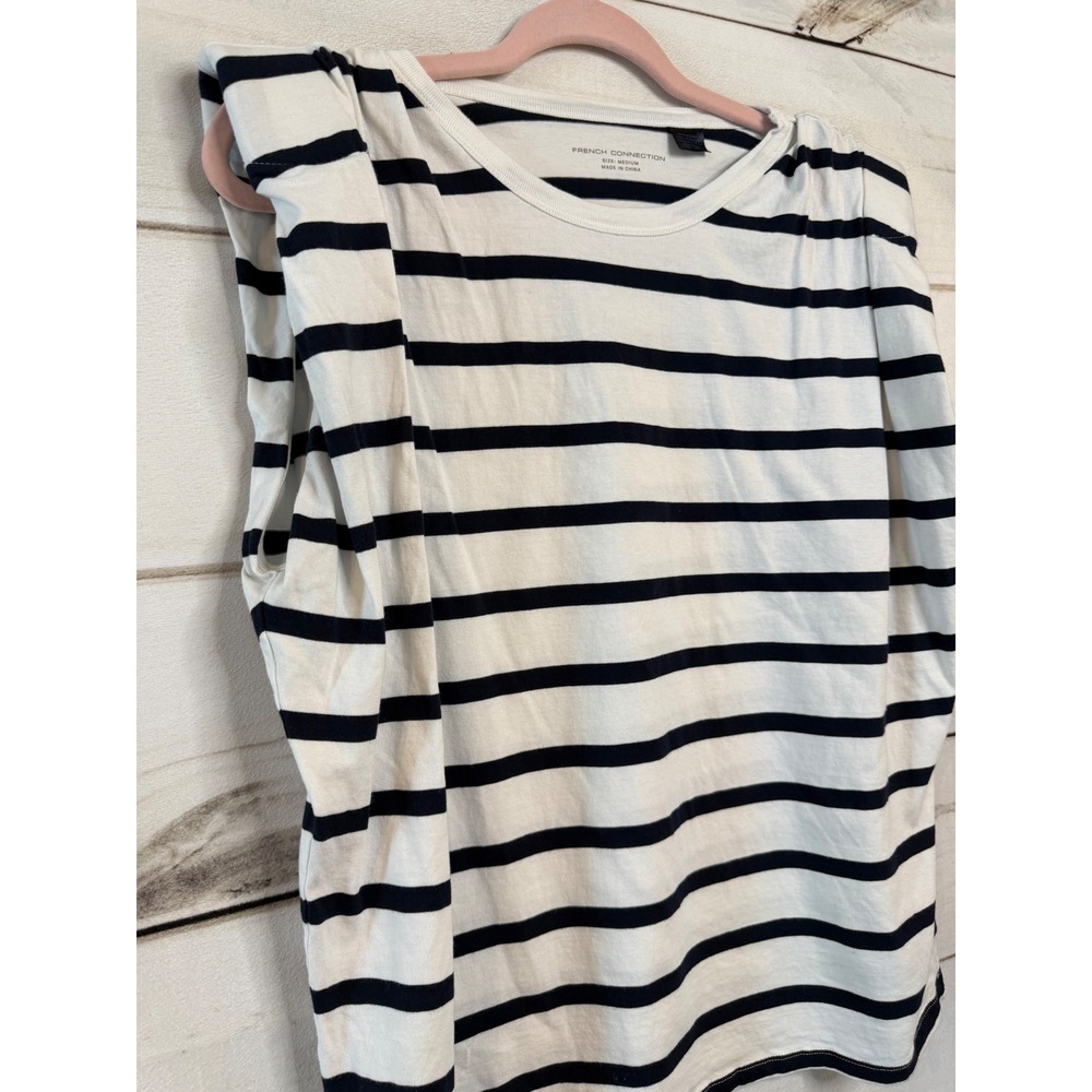 French Connection Womens Striped Padded Shoulder Sleeveless Cotton Top Medium - Picture 2 of 6